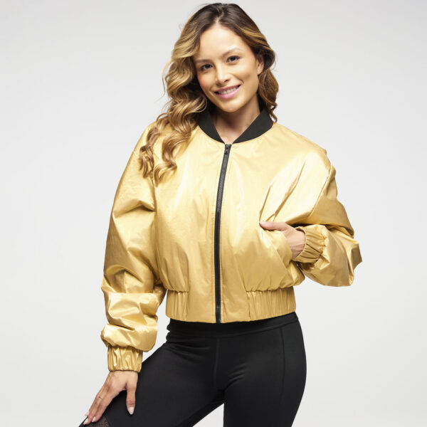 Zumba Runway Crop Zip Up Puff Bomber Jacket - Image 4