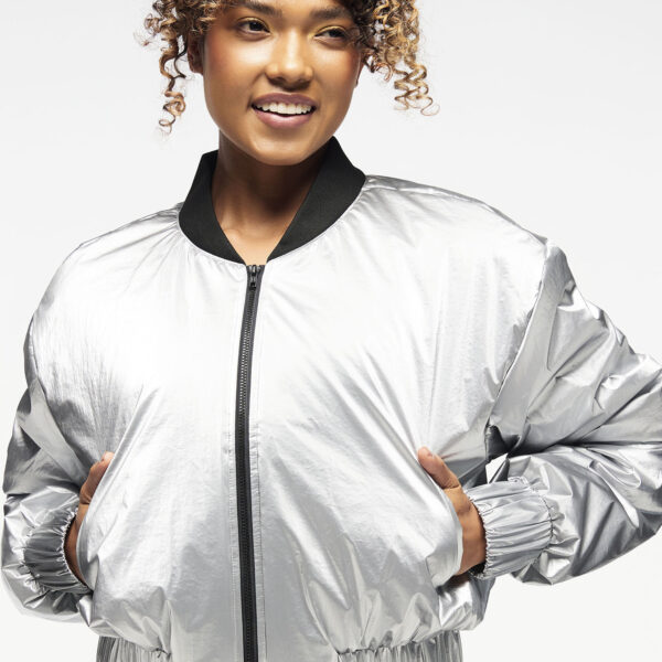 Zumba Runway Crop Zip Up Puff Bomber Jacket - Image 11