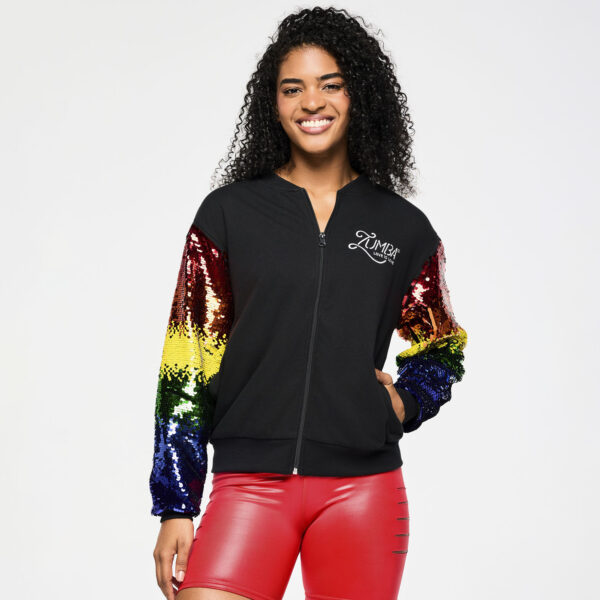 Zumba Bomber Jacket With Sequin Sleeves - Image 5