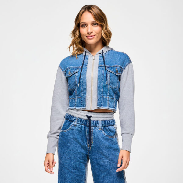 Blue Jean Crop Pullover Hoodie - Image 2